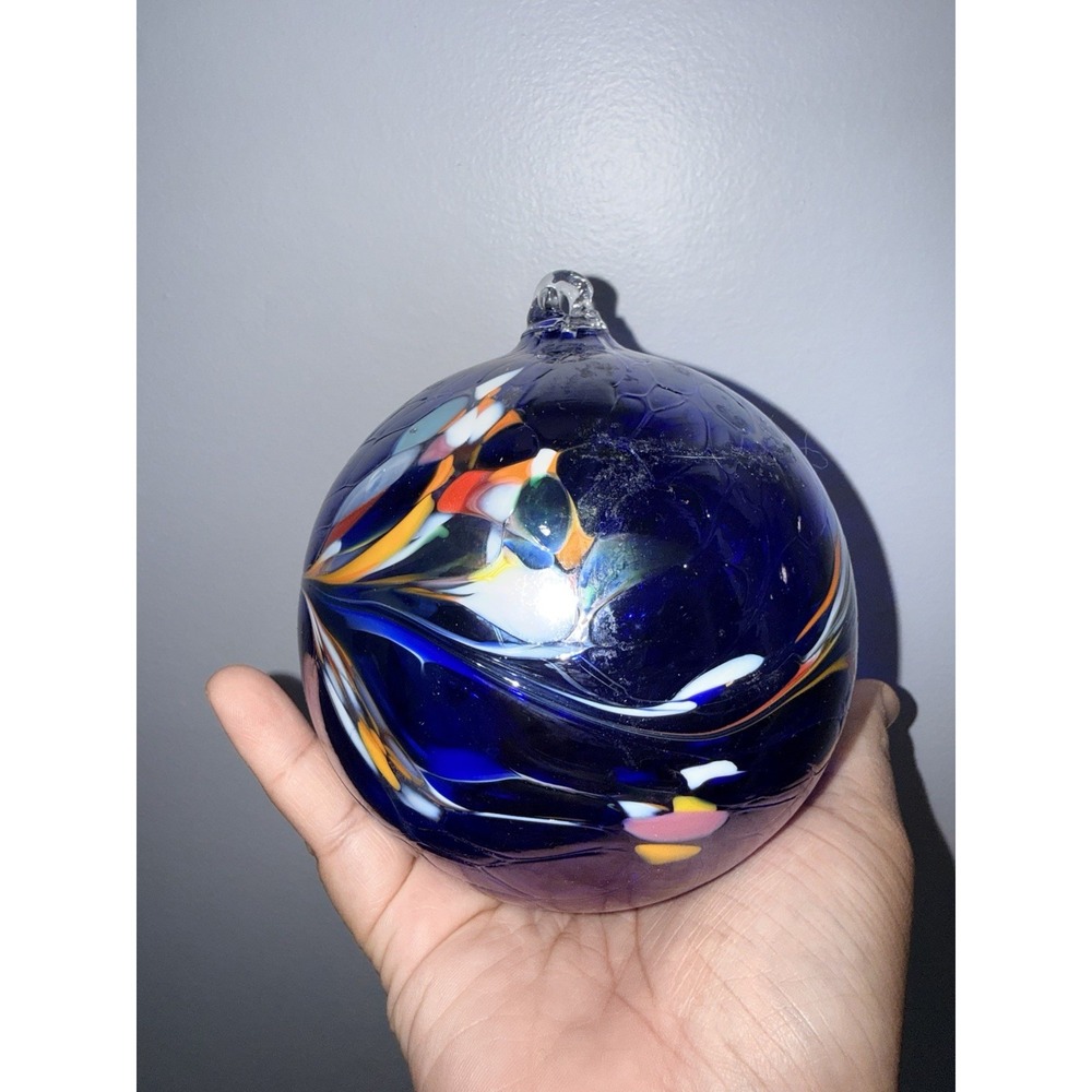 Huta Zorza Mouth Blown Glass Christmas Ball Ornament — Handmade in Poland Blue